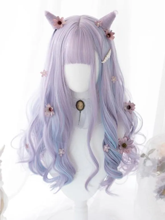ROCOCO Style Lolita perruque longue ébouriffée fibre résistante à la chaleur accessoires Lolita lavande