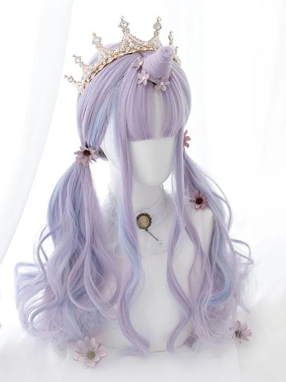 ROCOCO Style Lolita perruque longue ébouriffée fibre résistante à la chaleur accessoires Lolita lavande