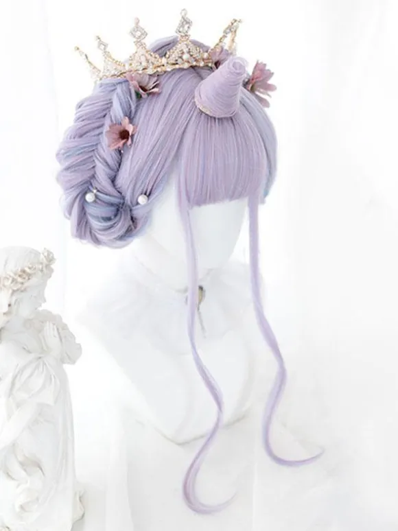 ROCOCO Style Lolita perruque longue ébouriffée fibre résistante à la chaleur accessoires Lolita lavande