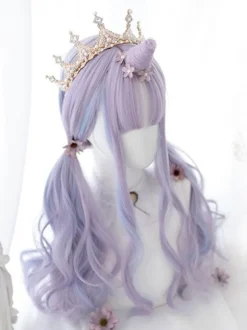 ROCOCO Style Lolita perruque longue ébouriffée fibre résistante à la chaleur accessoires Lolita lavande