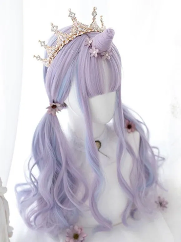ROCOCO Style Lolita perruque longue ébouriffée fibre résistante à la chaleur accessoires Lolita lavande
