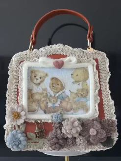 ROCOCO Style Lolita sac café marron Polyester fleurs n艙uds Polyester fibre sac à main accessoires Lolita