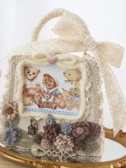 ROCOCO Style Lolita sac café marron Polyester fleurs n艙uds Polyester fibre sac à main accessoires Lolita