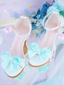 ROCOCO Style Lolita Sandales Noir Rouge Arcs En Cuir PU Bout Pointu Lolita Chaussures D'été