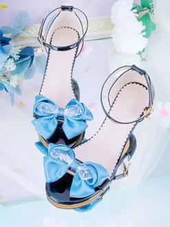 ROCOCO Style Lolita Sandales Noir Rouge Arcs En Cuir PU Bout Pointu Lolita Chaussures D'été