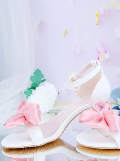 ROCOCO Style Lolita Sandales Noir Rouge Arcs En Cuir PU Bout Pointu Lolita Chaussures D'été