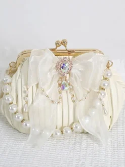 ROCOCO Style Sac Lolita Noeud Noir Strass Perles Accessoire Polyester Lolita Accessoires