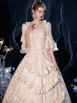 Rococo Victorien Rétro Costume Robe Couches Volants Dentelle Coton Cosplay Costume Carnaval