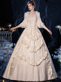 Rococo Victorien Rétro Costume Robe Couches Volants Dentelle Coton Cosplay Costume Carnaval