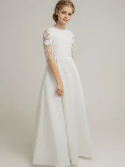Roeb fille de fleur ivoire robe cortège enfant robe de mariage pour enfant col rond manche courte