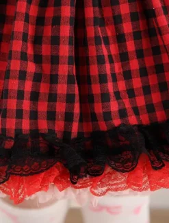 Rouge Noir Vichy Jupe Lolita rouge douse magnifique en polyester impression avec dentelle Déguisements Halloween