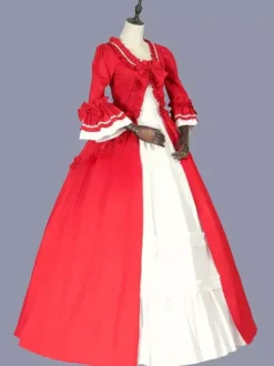 Rouge rétro Costumes femmes arcs Polyester Marie Antoinette Costume tunique robe rétro mascarade robe de bal
