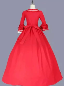 Rouge rétro Costumes femmes arcs Polyester Marie Antoinette Costume tunique robe rétro mascarade robe de bal