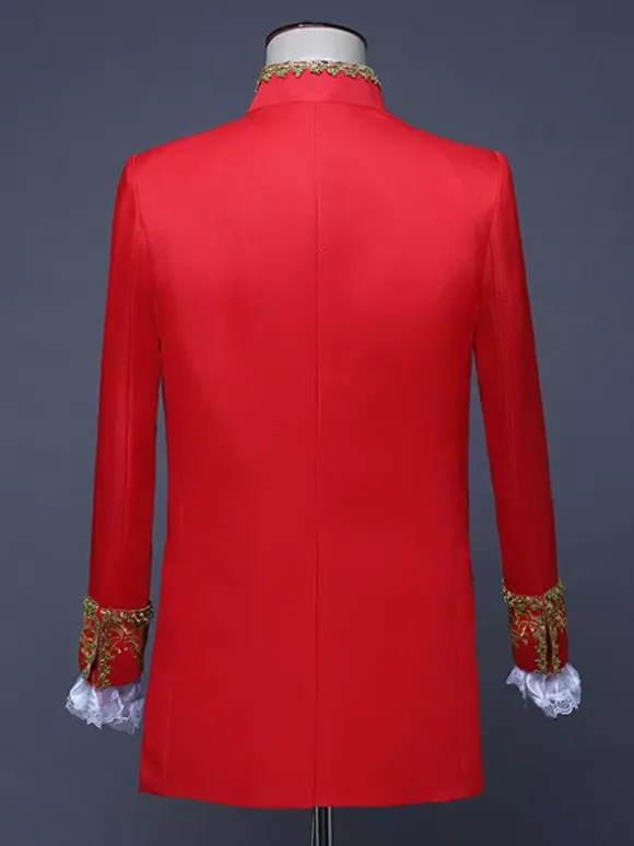 Rouge Vintage Set Art Déco/Rétro Polyester Manches Longues Rétro Costumes Pour Homme