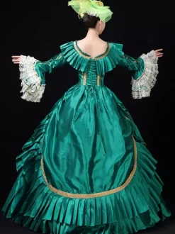 Rétro Costumes 2026 Femmes Dentelle Volant Bordé Royal Marie Antoinette Costume 18th Siècle Costume Déguisements Halloween Bourgogne