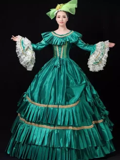 Rétro Costumes 2026 Femmes Dentelle Volant Bordé Royal Marie Antoinette Costume 18th Siècle Costume Déguisements Halloween Bourgogne