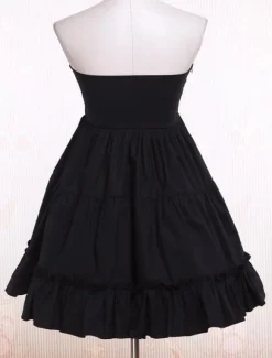 Ruffles jupe Lolita de coton noir taille haute Déguisements Halloween