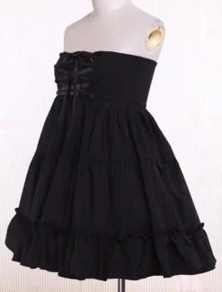 Ruffles jupe Lolita de coton noir taille haute Déguisements Halloween