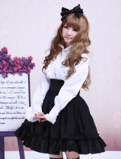 Ruffles jupe Lolita de coton noir taille haute Déguisements Halloween