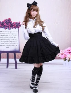 Ruffles jupe Lolita de coton noir taille haute Déguisements Halloween
