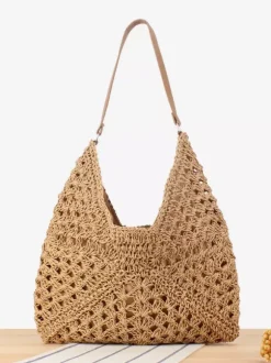 Sac à bandoulière tissé en corde de papier de grande capacité pour les vacances pour femmes 2026