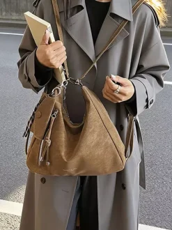 Sac à dos fourre-tout multi-usages en daim vintage à franges grande capacité convertible en sac à bandoulière