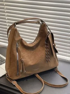 Sac à dos fourre-tout multi-usages en daim vintage à franges grande capacité convertible en sac à bandoulière