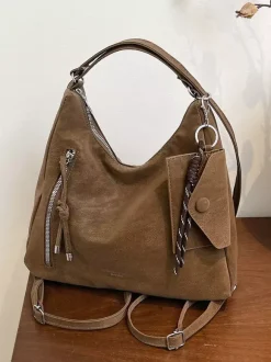 Sac à dos fourre-tout multi-usages en daim vintage à franges grande capacité convertible en sac à bandoulière