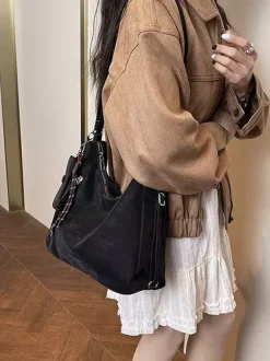 Sac à dos fourre-tout multi-usages en daim vintage à franges grande capacité convertible en sac à bandoulière
