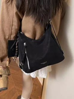 Sac à dos fourre-tout multi-usages en daim vintage à franges grande capacité convertible en sac à bandoulière
