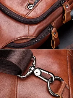 Sac Bandoulière Marron Foncé À Glissière Éclaire Pour Hommes