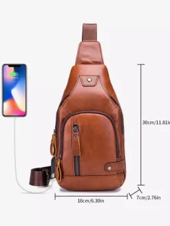 Sac Bandoulière Marron Foncé À Glissière Éclaire Pour Hommes
