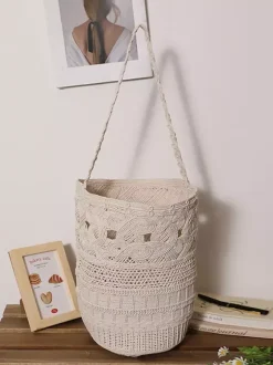 Sac cabas bohème en corde de coton crochetée sac bandoulière ajouré tissé sac à main pour les vacances d'été à la plage