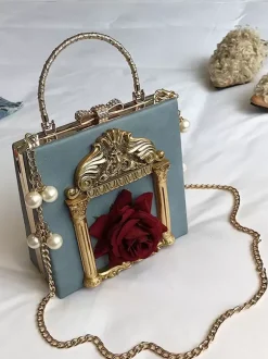 Sac gothique Lolita avec chaînes roses et perles appliquées sac à main en cuir PU accessoires Lolita
