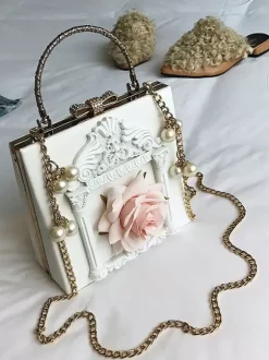 Sac gothique Lolita avec chaînes roses et perles appliquées sac à main en cuir PU accessoires Lolita