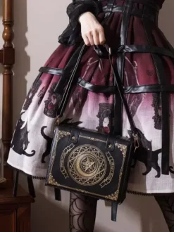 Sac gothique Lolita en cuir PU marron café détails métalliques imprimé Floral étoiles sac à bandoulière en cuir PU accessoires Lolita
