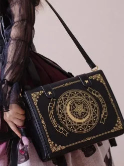 Sac gothique Lolita en cuir PU marron café détails métalliques imprimé Floral étoiles sac à bandoulière en cuir PU accessoires Lolita