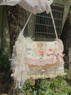 Sac Lolita de Style pastoral sac à bandoulière en Polyester rose avec n艙uds appliqués en Fiber de Polyester accessoires Lolita