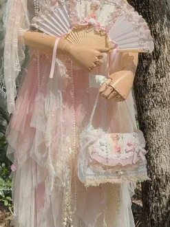 Sac Lolita de Style pastoral sac à bandoulière en Polyester rose avec n艙uds appliqués en Fiber de Polyester accessoires Lolita