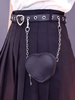 Sac banane gothique Lolita Oeillets Détails en métal Ceinture métallique Cuir PU Divers Sac Lolita noir