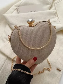 Sac à bandoulière en forme de c艙ur avec chaîne et pochette de fête brillante pour femme 2026