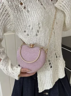 Sac à bandoulière en forme de c艙ur avec chaîne et pochette de fête brillante pour femme 2026