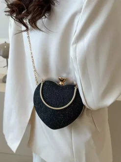 Sac à bandoulière en forme de c艙ur avec chaîne et pochette de fête brillante pour femme 2026