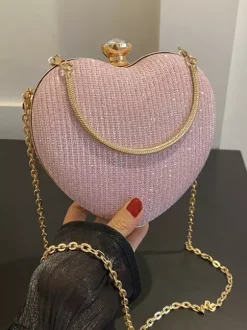 Sac à bandoulière en forme de c艙ur avec chaîne et pochette de fête brillante pour femme 2026