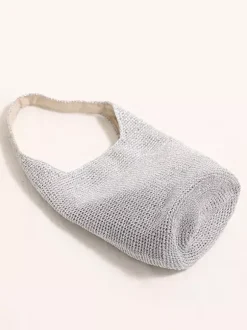 Sac bandoulière seau tricoté à paillettes fermeture magnétique style hobo tissé ajouré idéal pour les vacances d'été à la plage