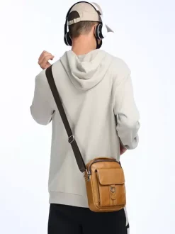 Sac Bandoulière Sport Marron Clair à Lacet Boucle Hommes Sac Cartable D'affaire
