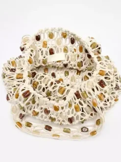 Sac cabas en maille ajourée à perles grande capacité sac bandoulière de vacances style bohème léger à enfiler