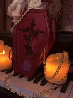 Sac gothique Lolita en cuir PU bordeaux sac bandoulière en cuir PU accessoires Lolita