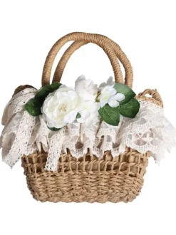 Sac à main Lolita marron café Polyester dentelle fleurs accessoire accessoires Lolita