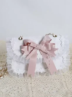 Sac à main Sweet Lolita avec n艙uds en Organza rose sac à main en dentelle et fibre de Polyester accessoires Lolita